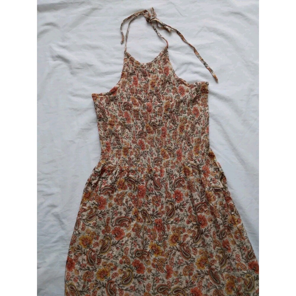 Patrons of Peace Jumpsuit Cropped Floral Paisley Boho Halterneck Smocked Large - Picture 2 of 8